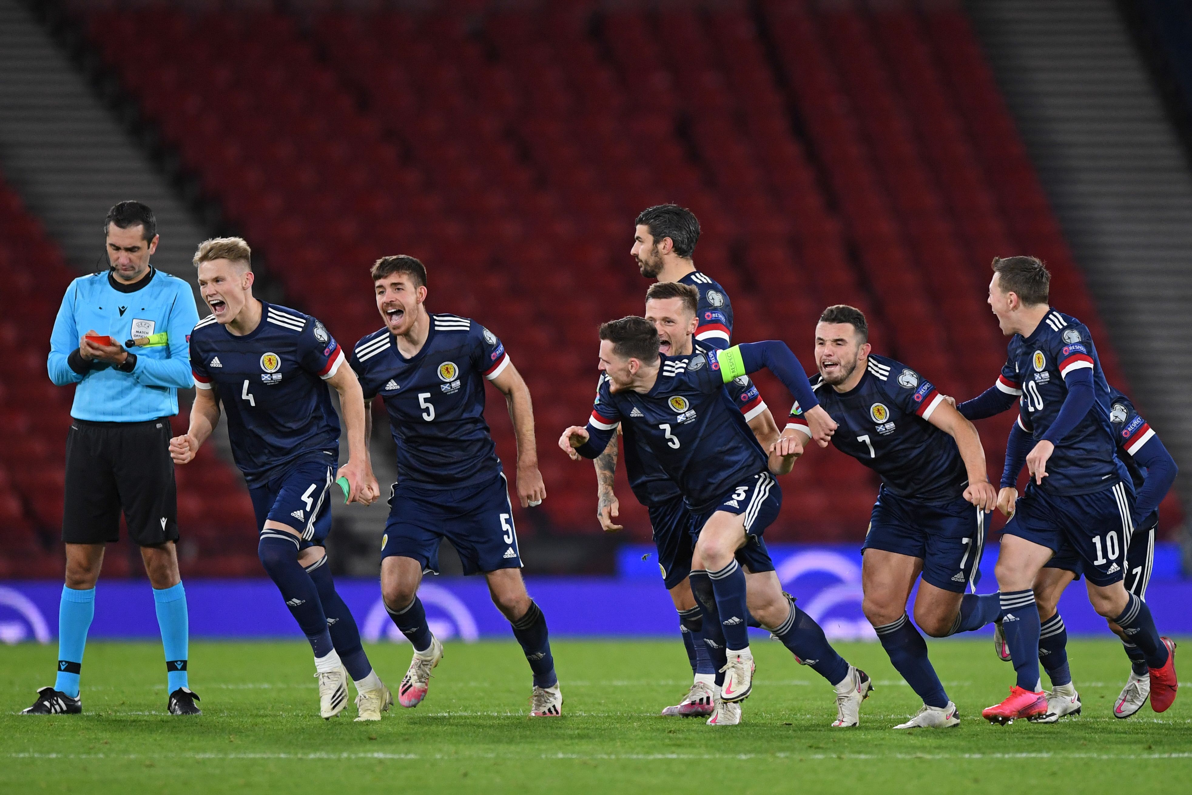 Timnas Skotlandia melakukan selebrasi usai memenangi laga melawan Israel