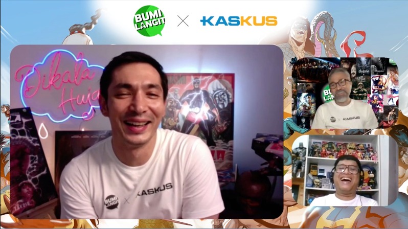 Pemeran di film Gundala, Abimana Aryasatya dan Lukman Sardi, serta CEO Bumilangit Entertainment, Bismarka Kurniawan dalam konpres virtual.