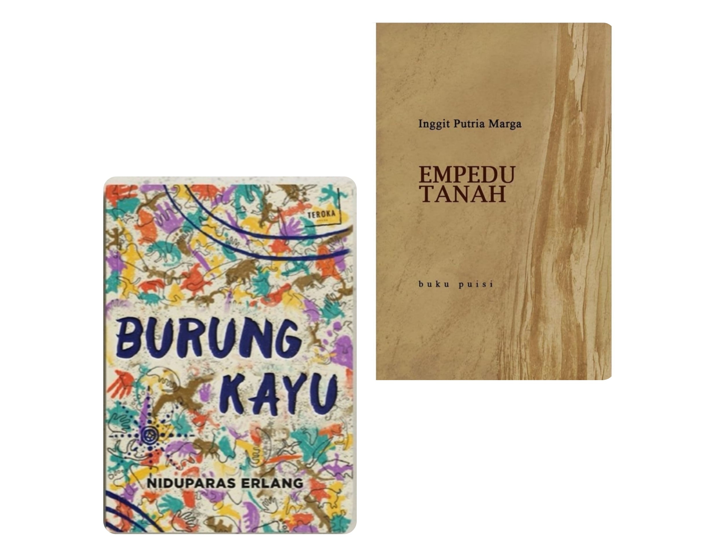 Kover novel Burung Kertas, dan buku puisi Empedu Tanah. 