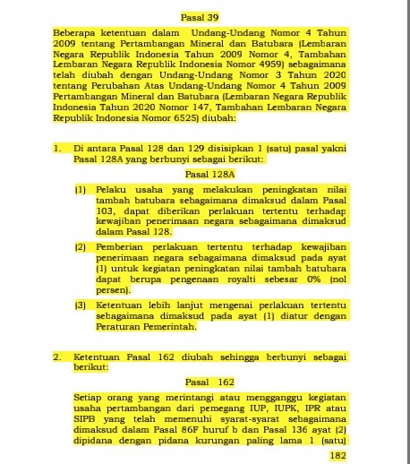 Pasal 39 dari UU Omnibus Law yang disahkan pada Paripurna DPR-RI, Senin (5/10/2020)
