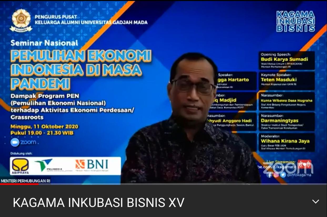 Menteri Perhubungan Budi Karya Sumadi saat menjadi pembicara di Kagama Inkubasi Bisnis XV