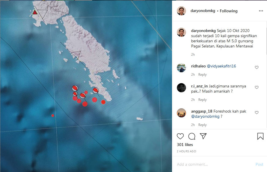 Lokasi gempa di Pulau Pagai Selatan, Kepulauan Mentawai, Sumbar.