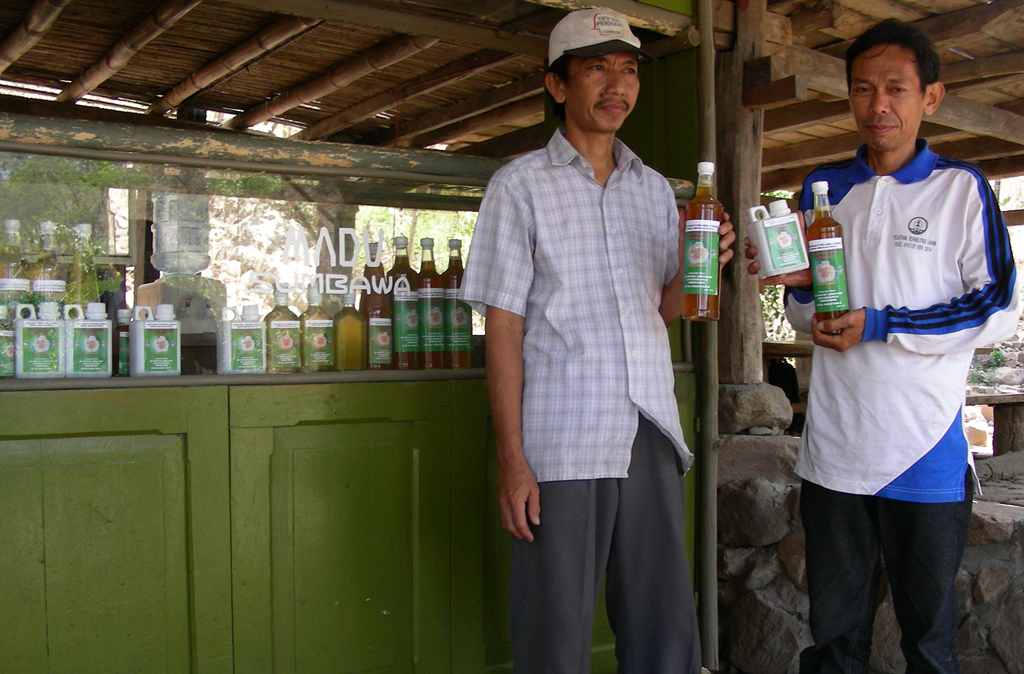 Salah satu gerai di Jl. Raya Senggigi, Lombok Barat yang menjual berbagai jenis madu. Kelompok Tani Hutan Lembah Hijau membudidayakan madu 