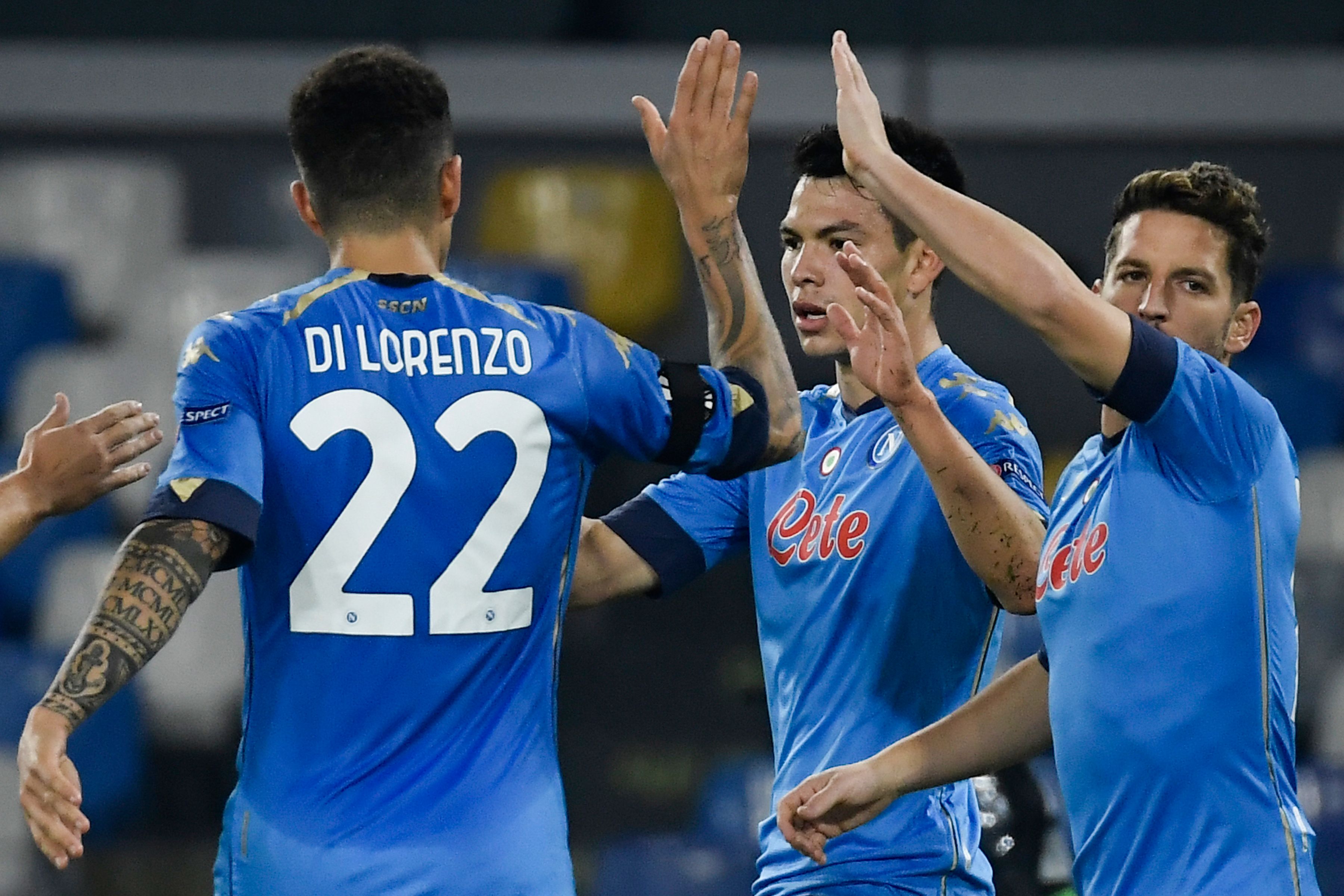 Para pemain Napoli melakukan selebrasi usai mencetak gol ke gawang HNK Rijeka di laga Liga Europa.