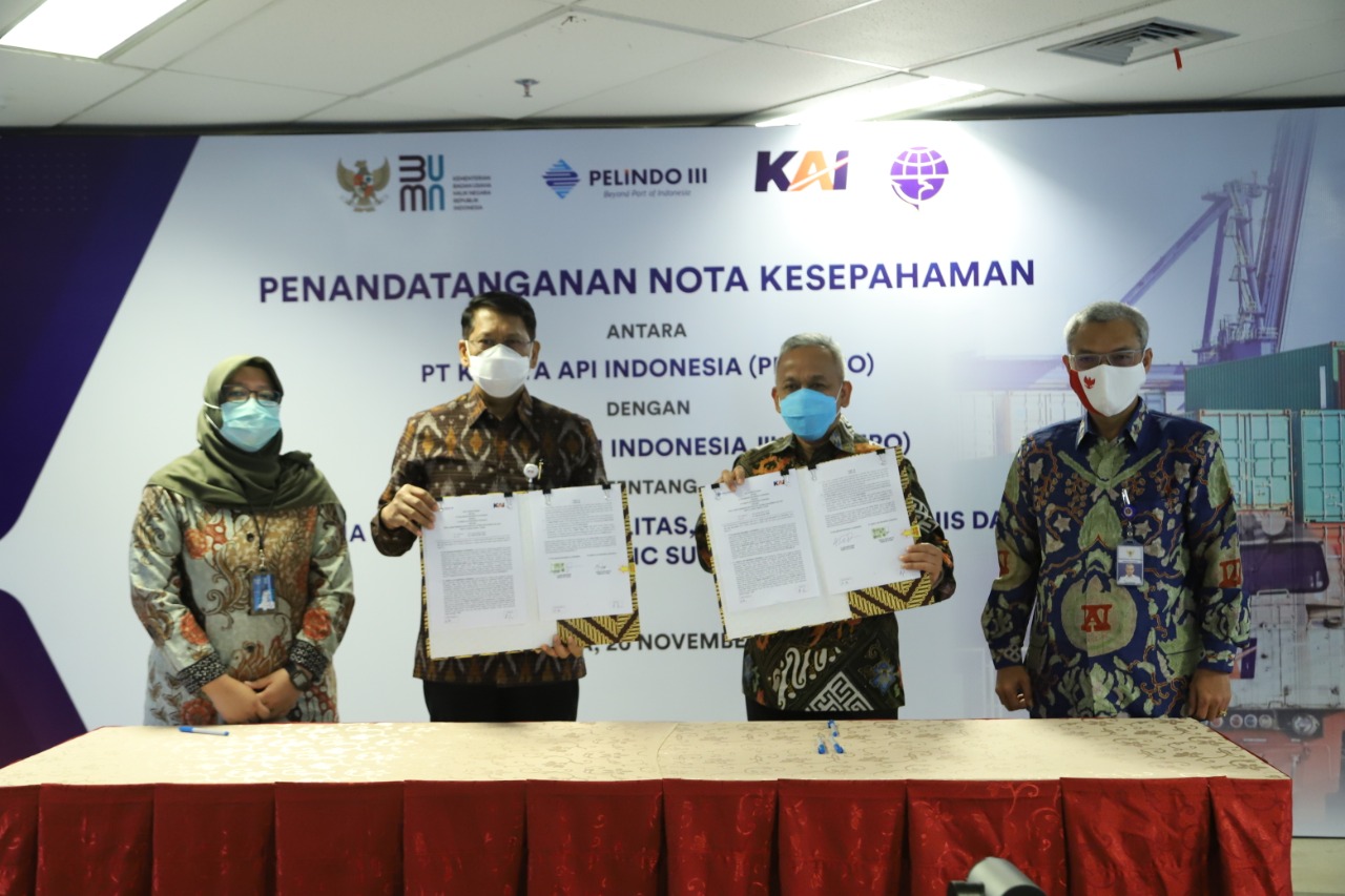 Acara penandatangan Nota Kesepahaman Kerjasama Pemanfaatan Fasilitas, Optimalisasi Bisnis dan Aset, Serta Logistic Supply Chain di Jakarta.