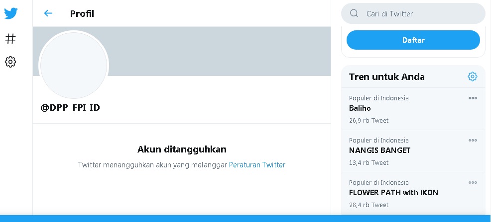 Akun FPI ditangguhkan Twitter