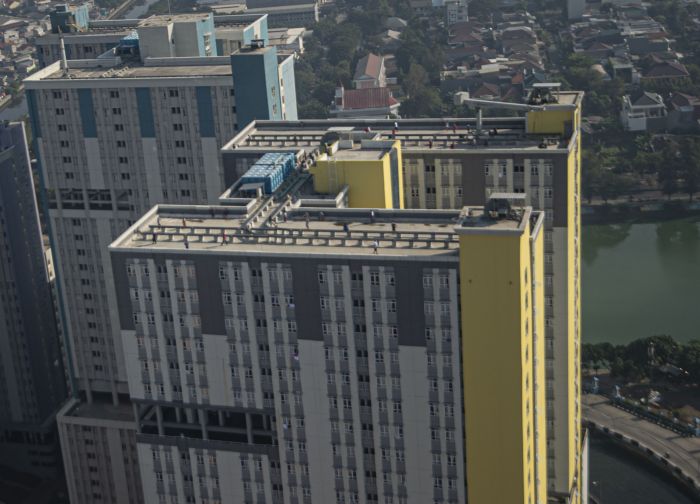 RS Darurat Penanganan Covid-19 Wisma Atlet Kemayoran tampak dari pesawat Microlight Trike yang dipiloti Mayor Tek Dani Suwandono. 