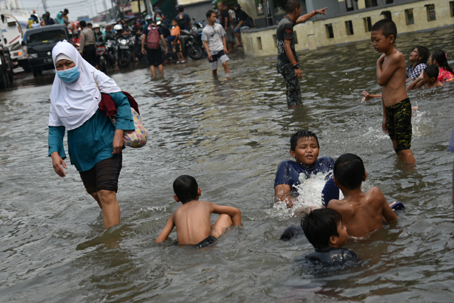 Banjir air rob di kawasan Muara Baru, Penjaringan, Jakarta Utara