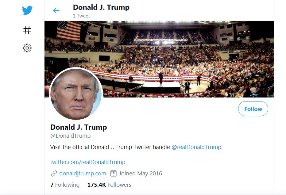 Tangkapan layar akun Twitter milik Presiden AS Donald Trump.