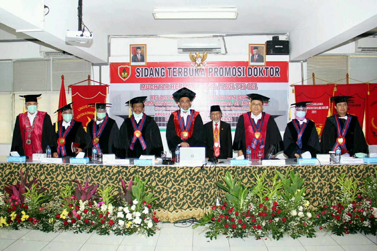 Sidang Promosi Doktor Muchtar Herman Putra dengan disertasi Relasi Kelembagaan DPD RI dan DPR RI dalam Sistem Parlemen Bikameral di RI.