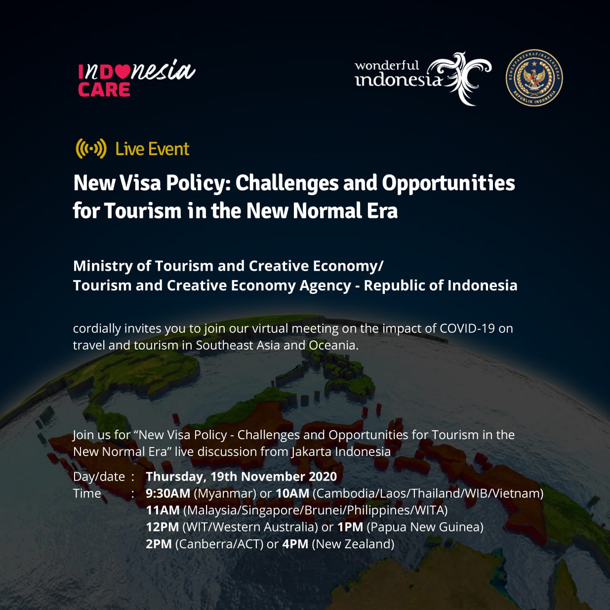 Kemenparekraf menyelenggarakan webinar untuk membangkitkan kembali sektor pariwisata Tanah Air, Kamis (19/11).