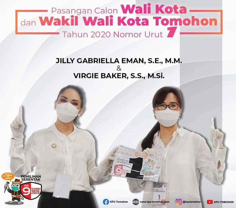 Pasangan calon Wali Kota dan calon Wakil Wali Kota Tomohon Jilly G Eman-Virgie Baker memegang nomor urut 1.