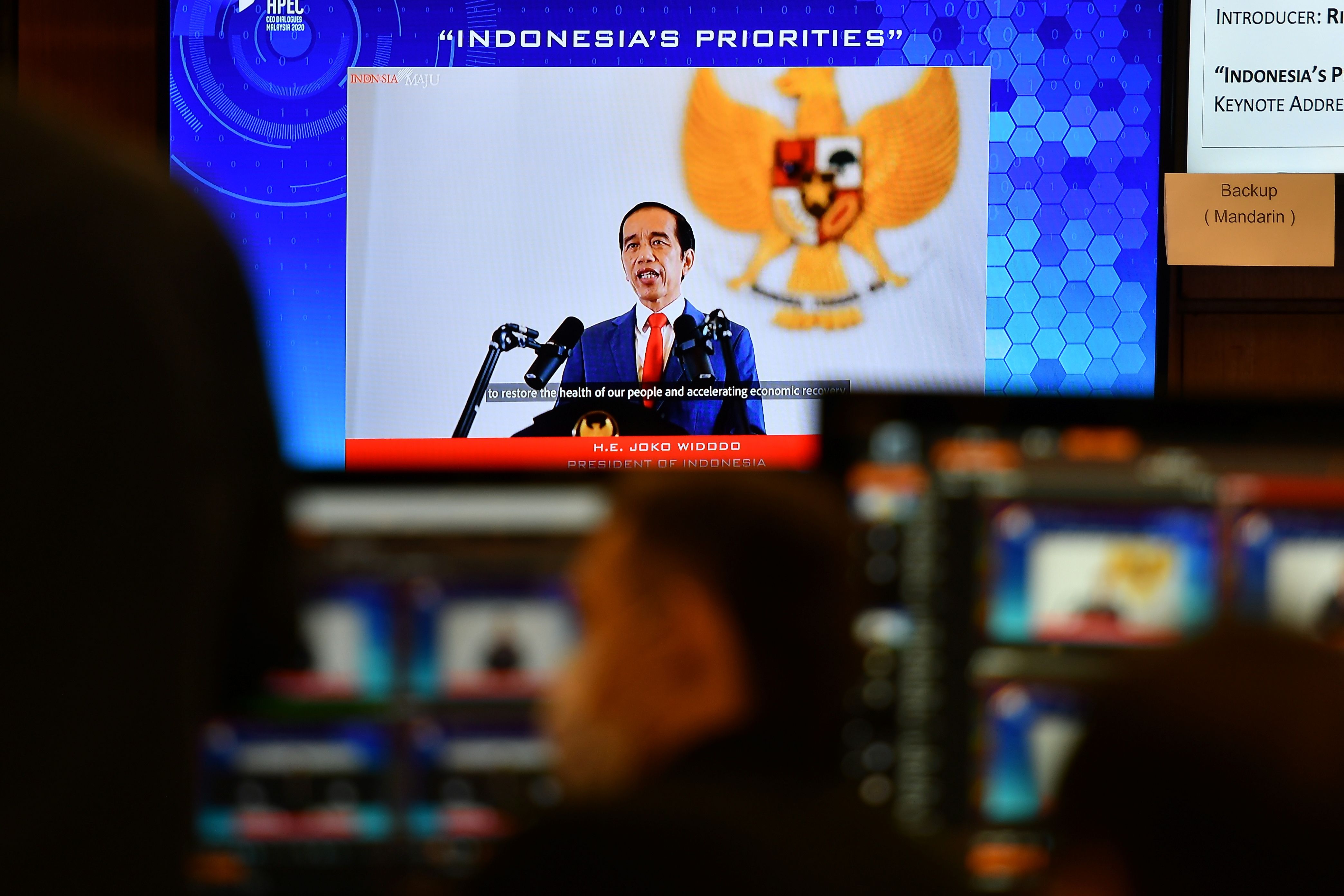 Presiden Joko Widodo berpidato dalam APEC CEO Dialogues 2020 yang digelar secara virtual, Kamis (19/11).