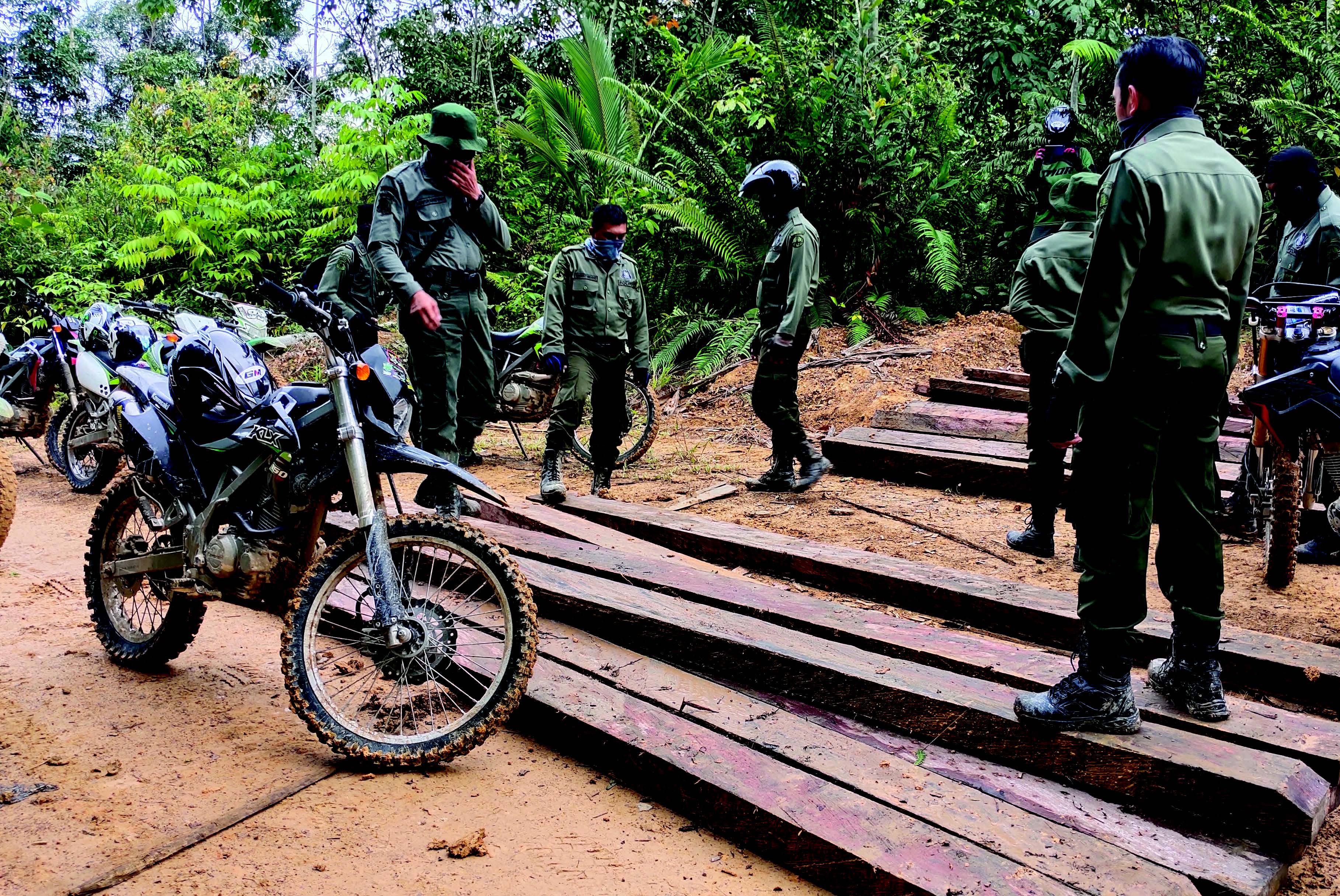 Personel Kesatuan Pengelolaan Hutan (KPH) dan polisi hutan menggagalkan penyelundupaan kayu hasil operasi pemberantasan pembalakan liar 