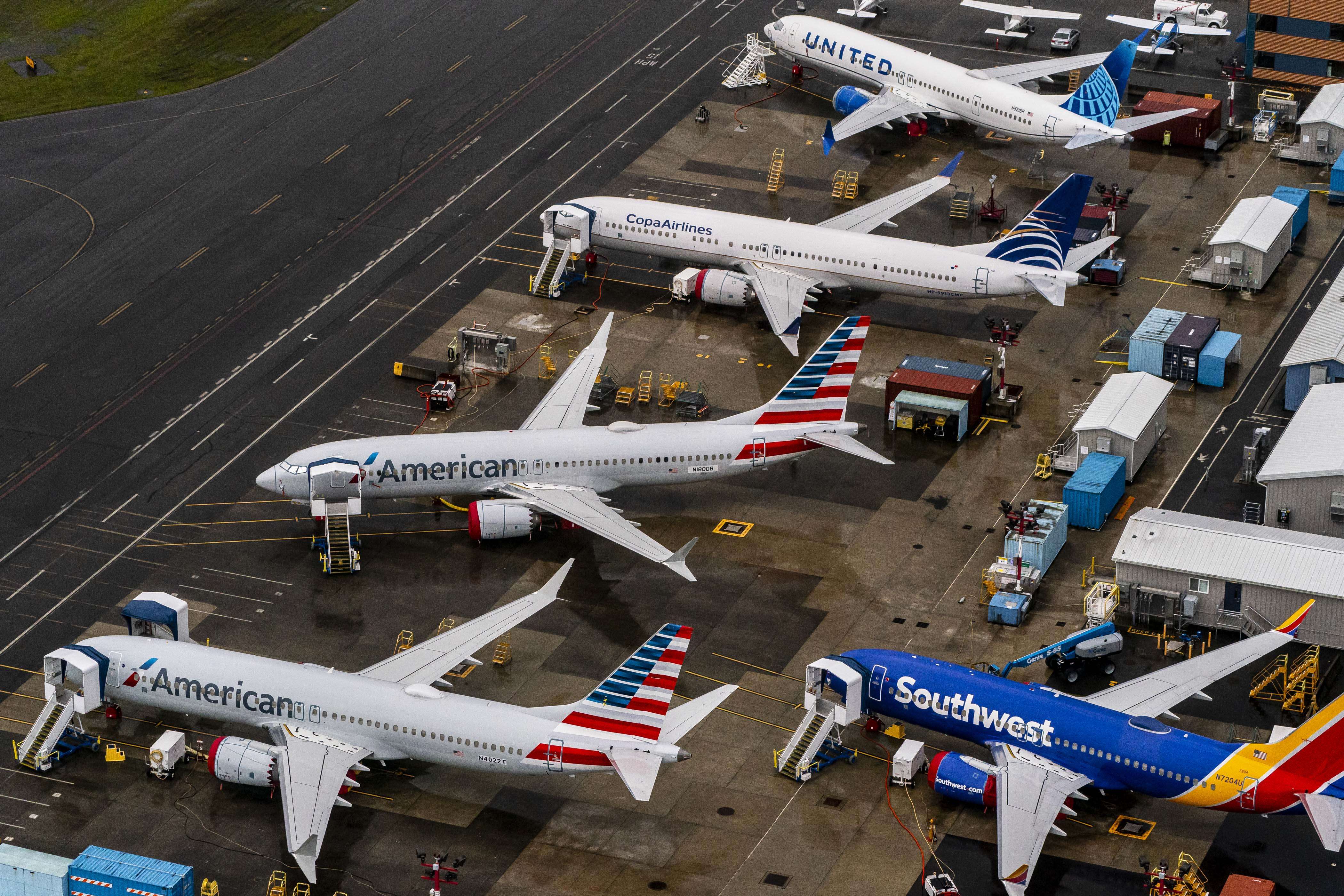 Pesawat Boeing 737 Max diparkir di fasilitas milik Boeing di Renton, Washington, Amerika Serikat.