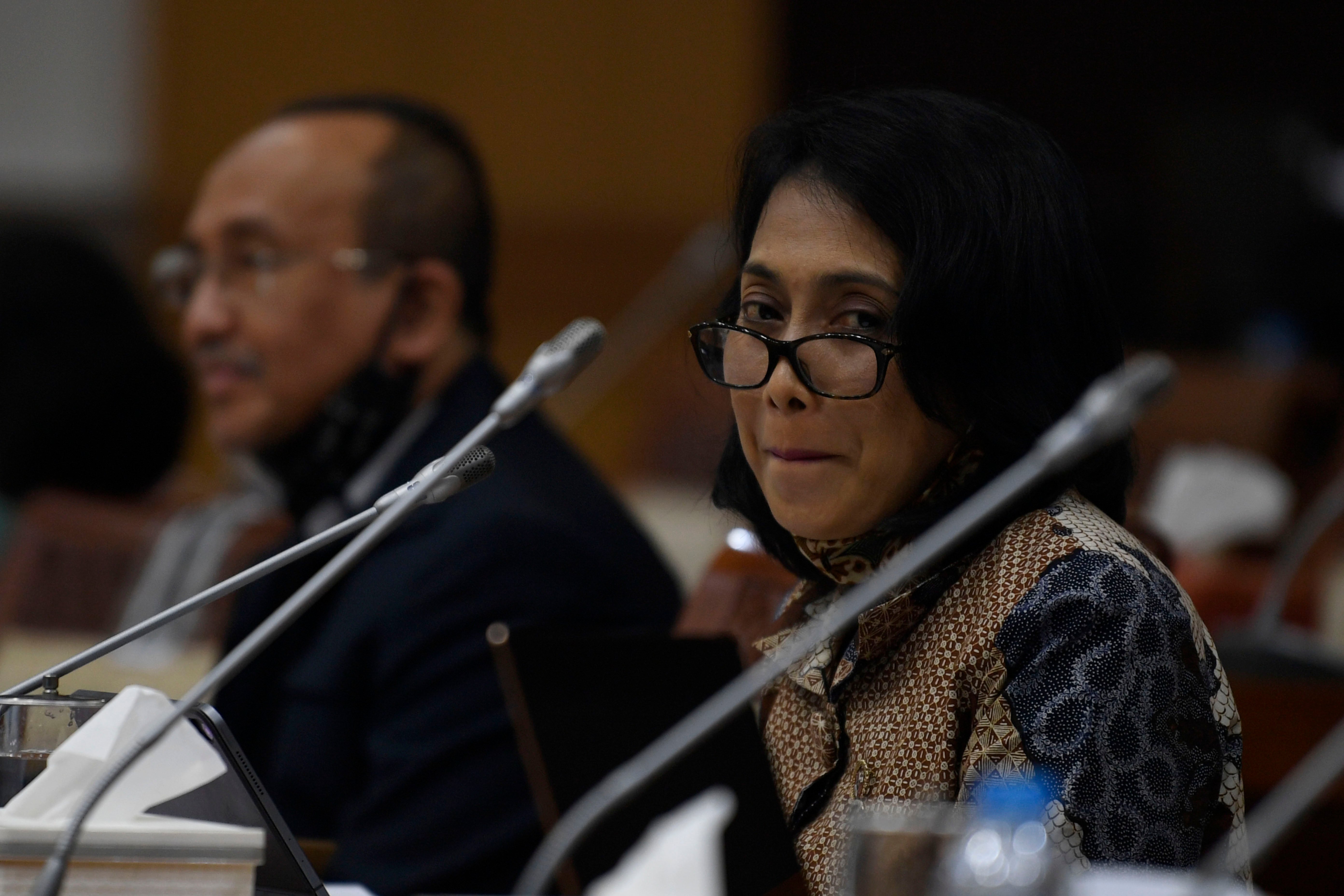 Menteri PPPA I Gusti Ayu Bintang Darmawati dalam rapat kerja bersama DPR di Jakarta, Selasa (23/6).