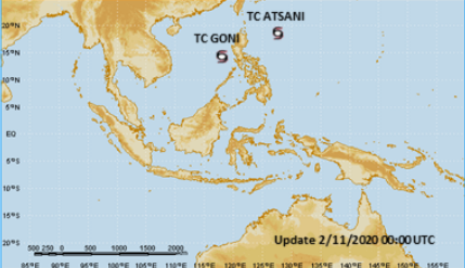 Lokasi terkini topan Goni dan Atsani.