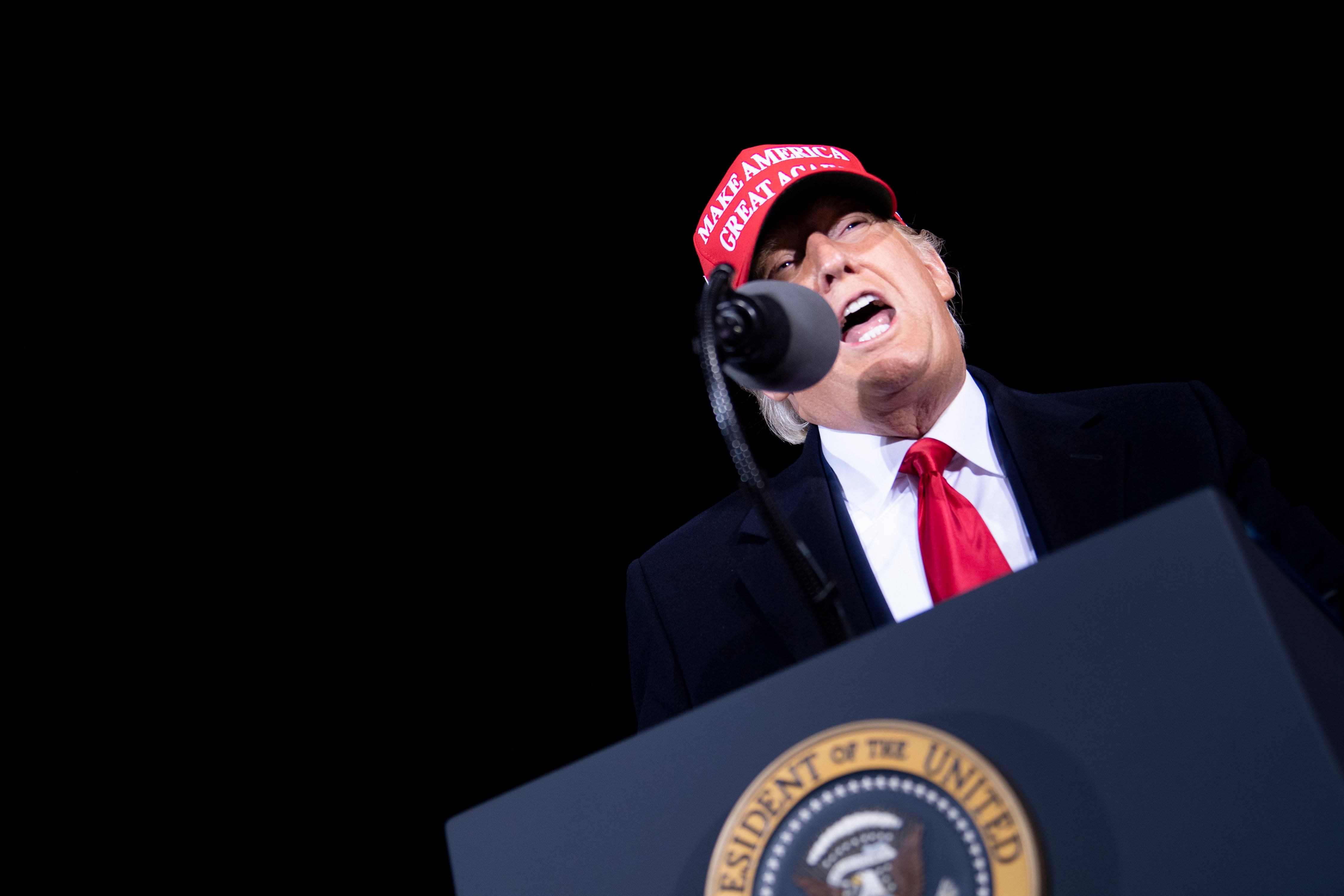 Presiden AS Donald Trump saat berkampanye di North Carolina.