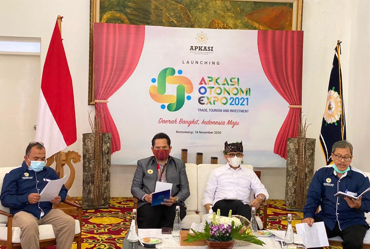 Acara Launching Apkasi Otonomi Expo 2021 di di Pendopo Sabha Swagata Blambangan, Banyuwangi, Jawa Timur.