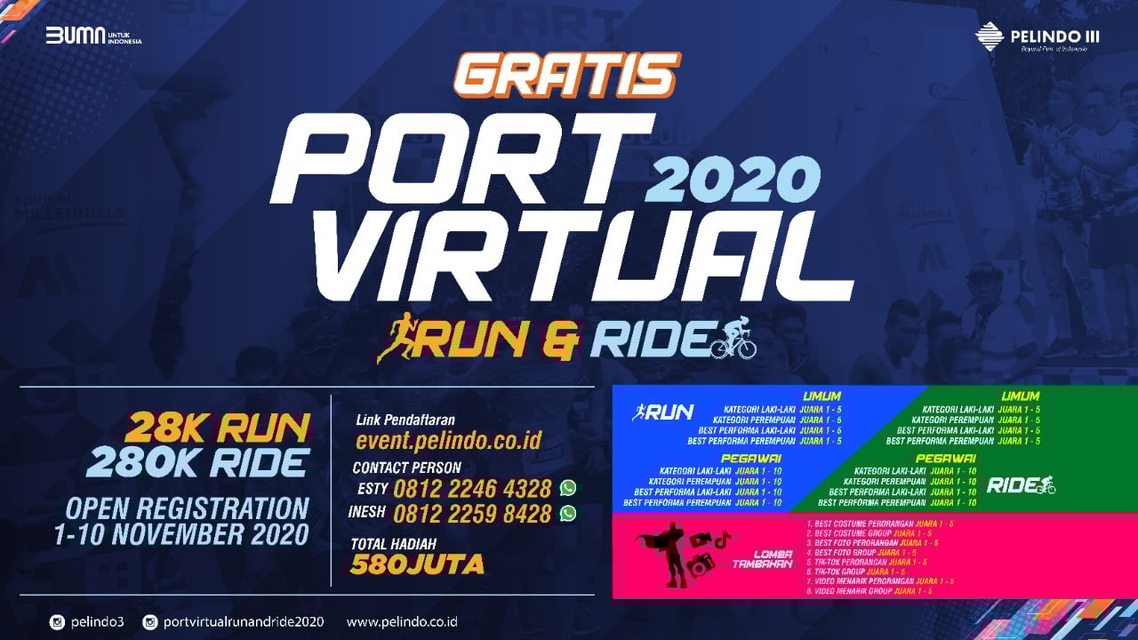 Dorong Gerakan Hidup Sehat Saat Pandemi, Pelindo 3 Gelar Port Virtual Run and Ride 2020.