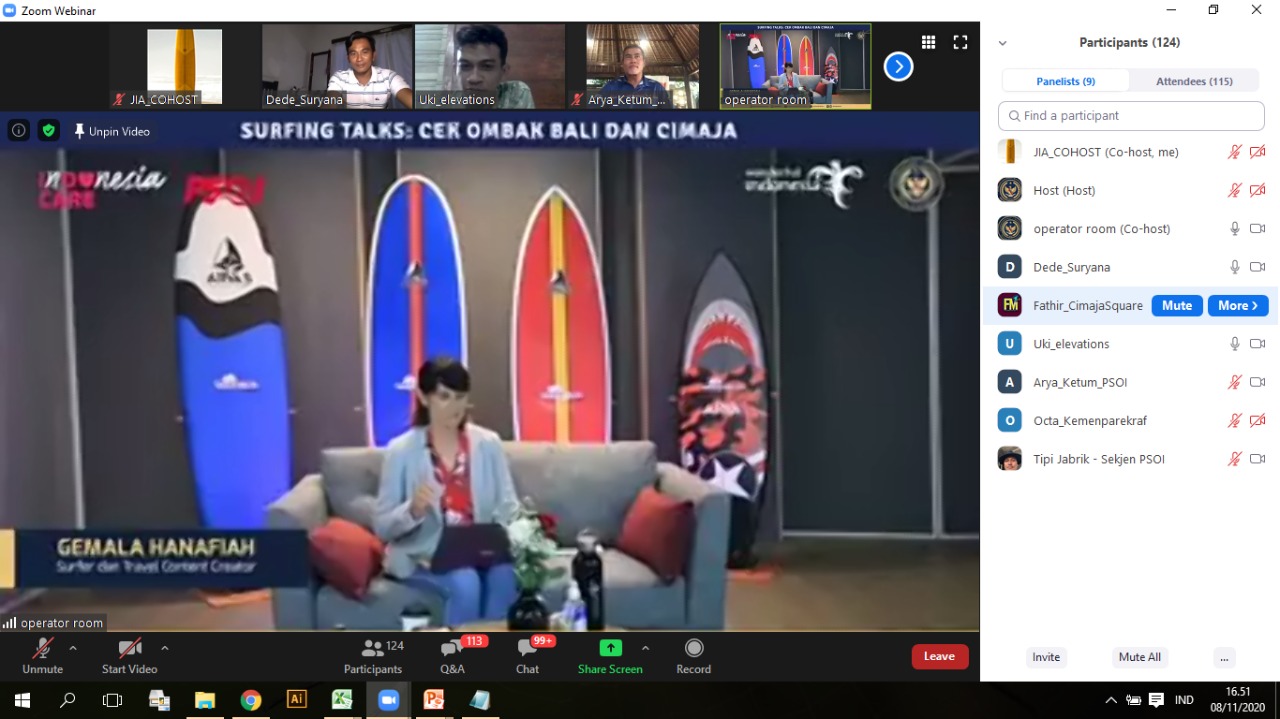 Webinar Surfing Talks: Cek Ombak Bali dan Cimaja yang diselenggarakan Kementerian Pariwisata dan Ekonomi Kreatif.