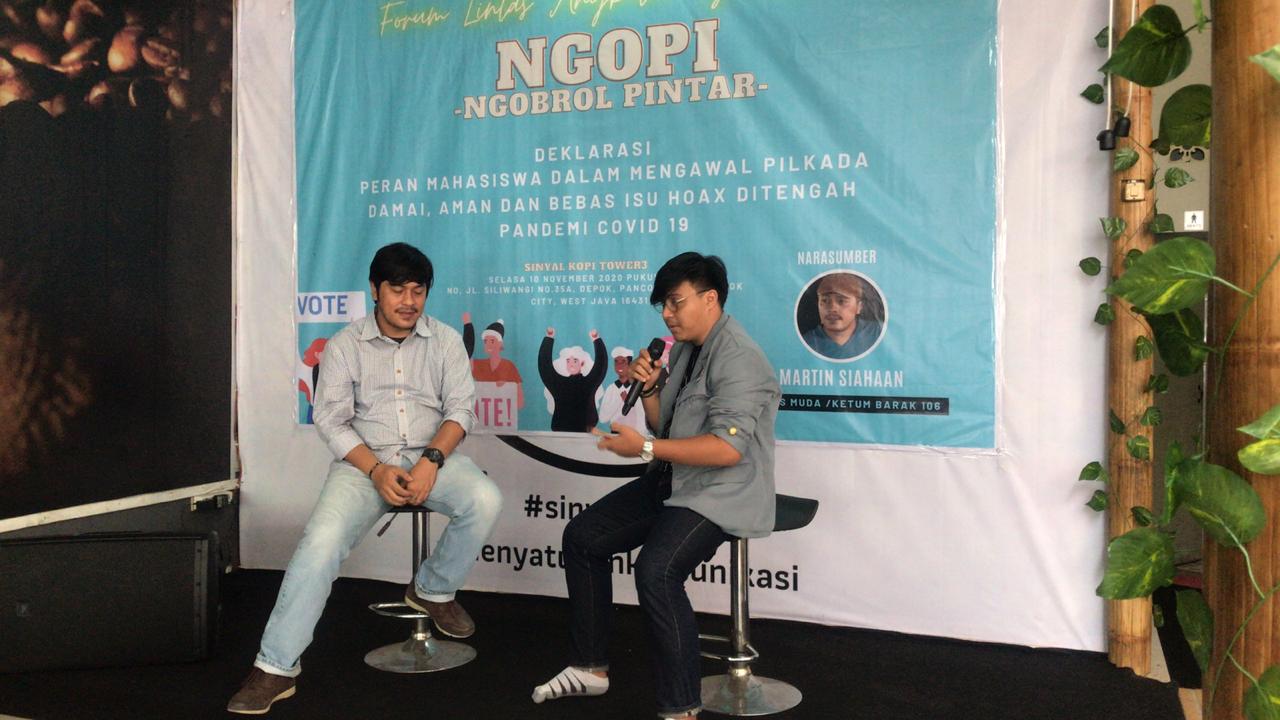  Mahasiswa Fakultas Ekonomi, Psikologi, dan Sistem Informasi Universitas  Gunadarma gelar acara Ngopi (Ngobrol Pintar) tentang Pilkada 2020.