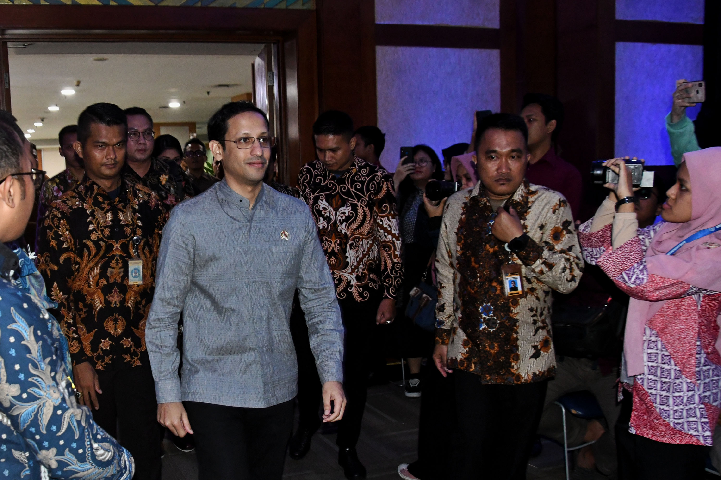 Mendikbud Nadiem Anwar Makarim saat meluncurkan program Kampus Merdeka pada Januari 2019.