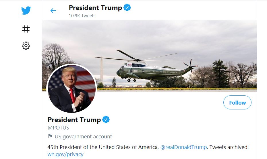 Tangkapan layar akun Twitter @POTUS