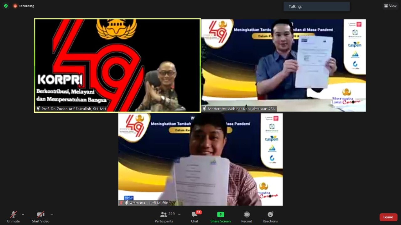webinar HUT Korpri ke-49 “Meningkatkan Tambahan Penghasilan di Masa Pandemi”.