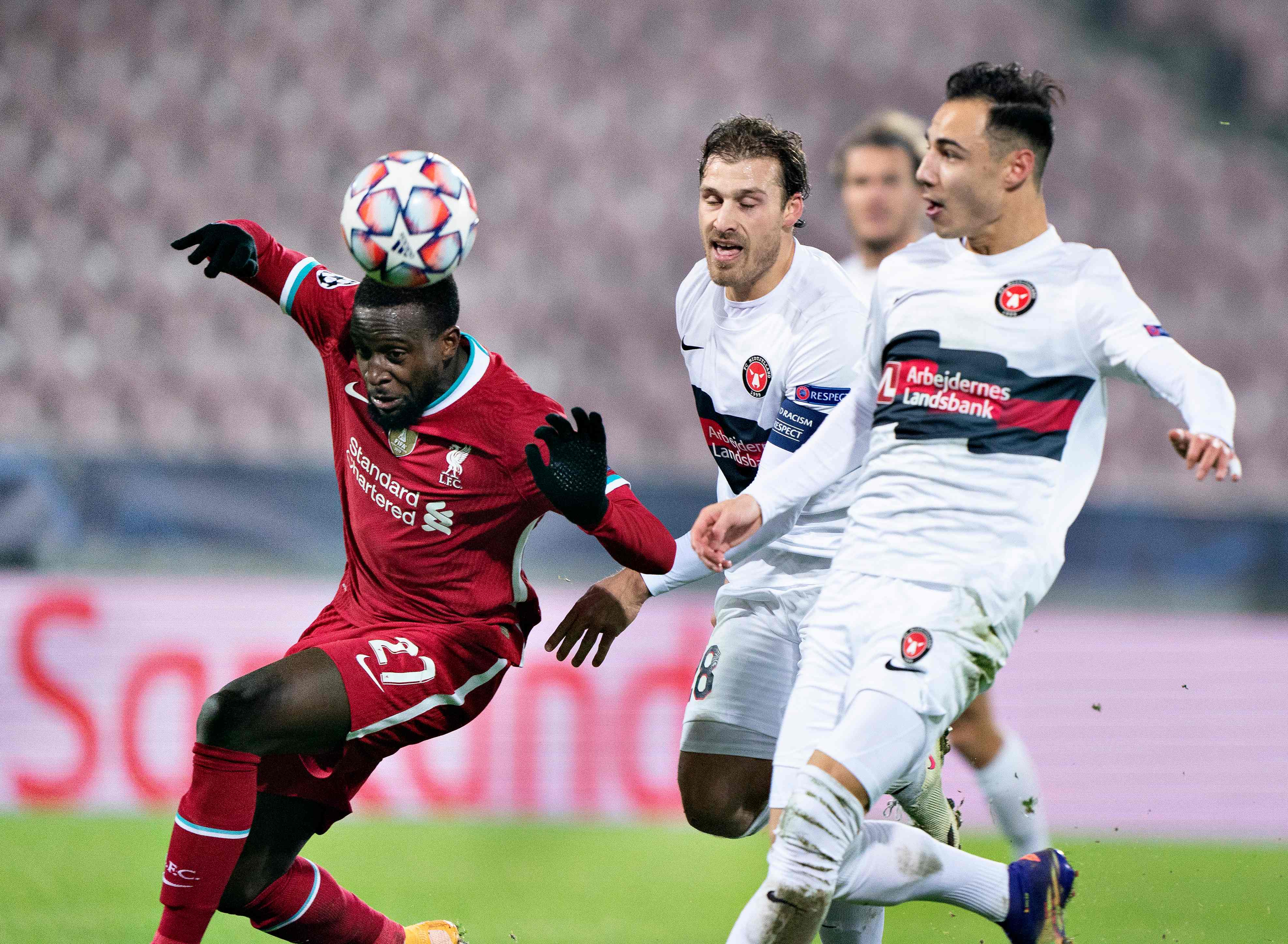 Laga Liga Champions antara Liverpool dan Midtjylland.