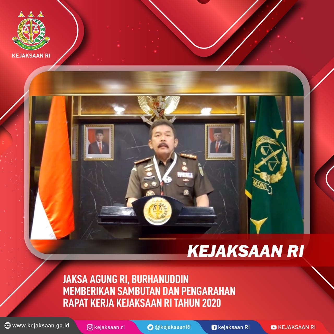 Jaksa Agung RI ST Burhanuddin saat memberikan sambutan Rapat Kerja Kejaksaan Republik Indonesia 2020.
