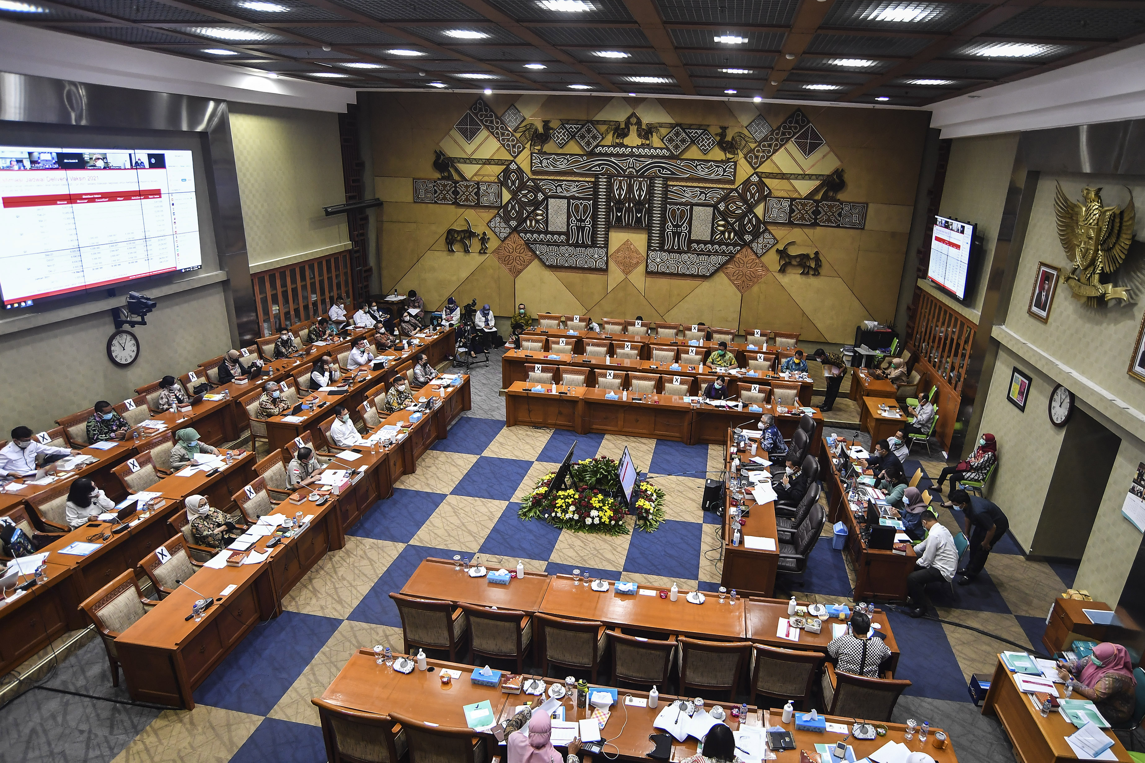 Suasana Raker antara Menkes, Satgas PEN, Badan POM, Satgas Penanganan Covid-19 dan Dirut PT. Bio Farma dengan Komisi  IX DPR , Kamis (10/12)