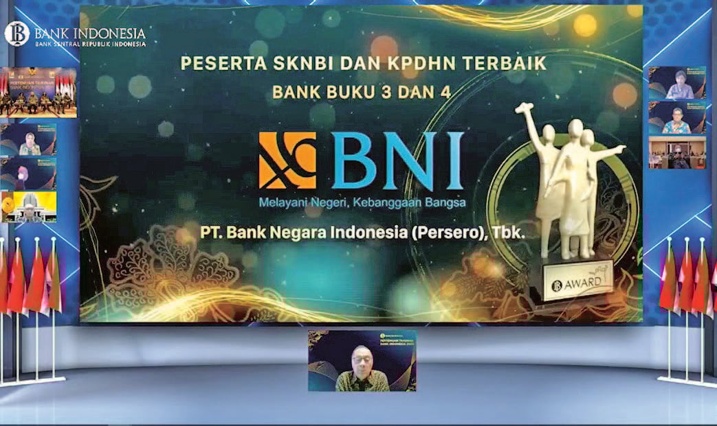 PENGHARGAAN UNTUK BNI: Penghargaan diberikan kepada Bank BNI pada Pertemuan Tahunan Bank Indonesia (PTBI) 2020 secara virtual di Jakarta