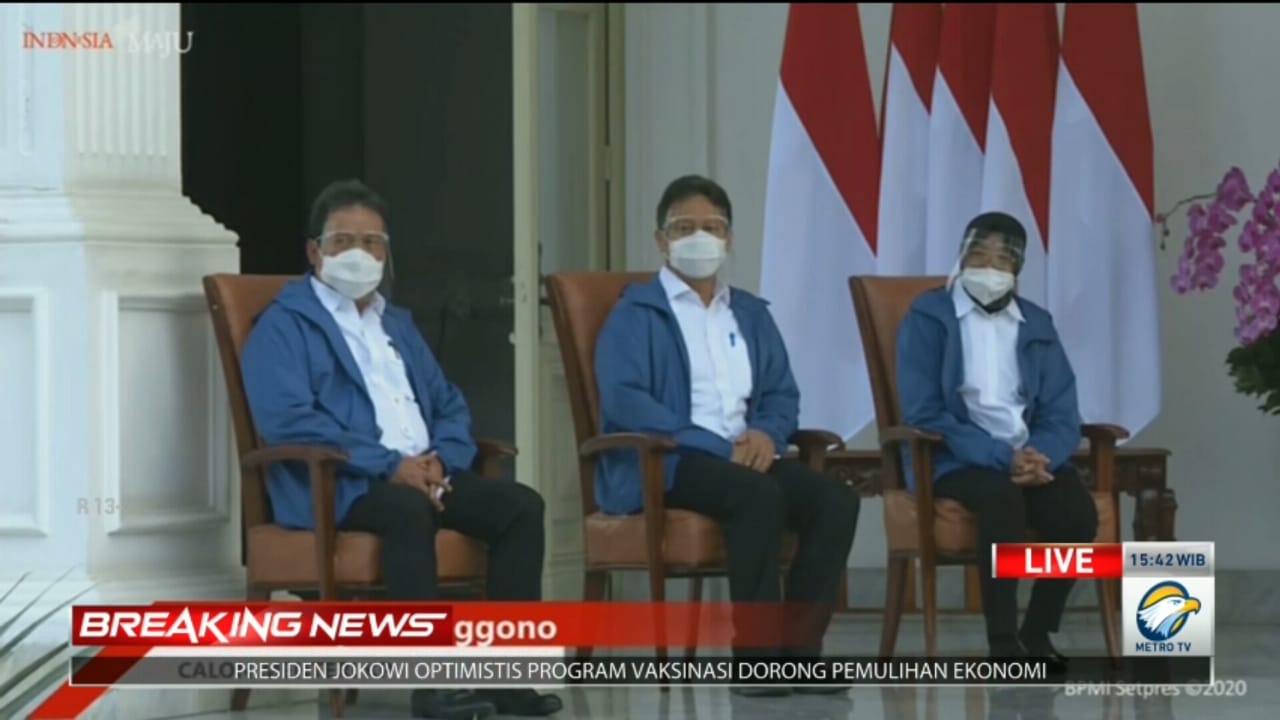 Tangkapan layar pengumuman perombakan Kabinet oleh Presiden Joko Widodo yang disiarkan Metro TV, hari ini.