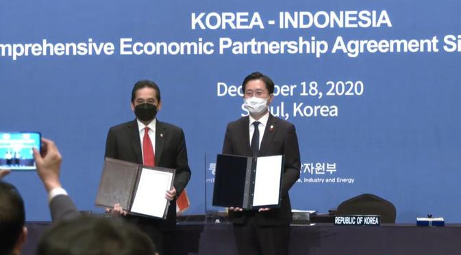 Kemendag melakukan Penandatanganan Perjanjian Kemitraan Ekonomi Komprehensif Indonesia-Korea Selatan.