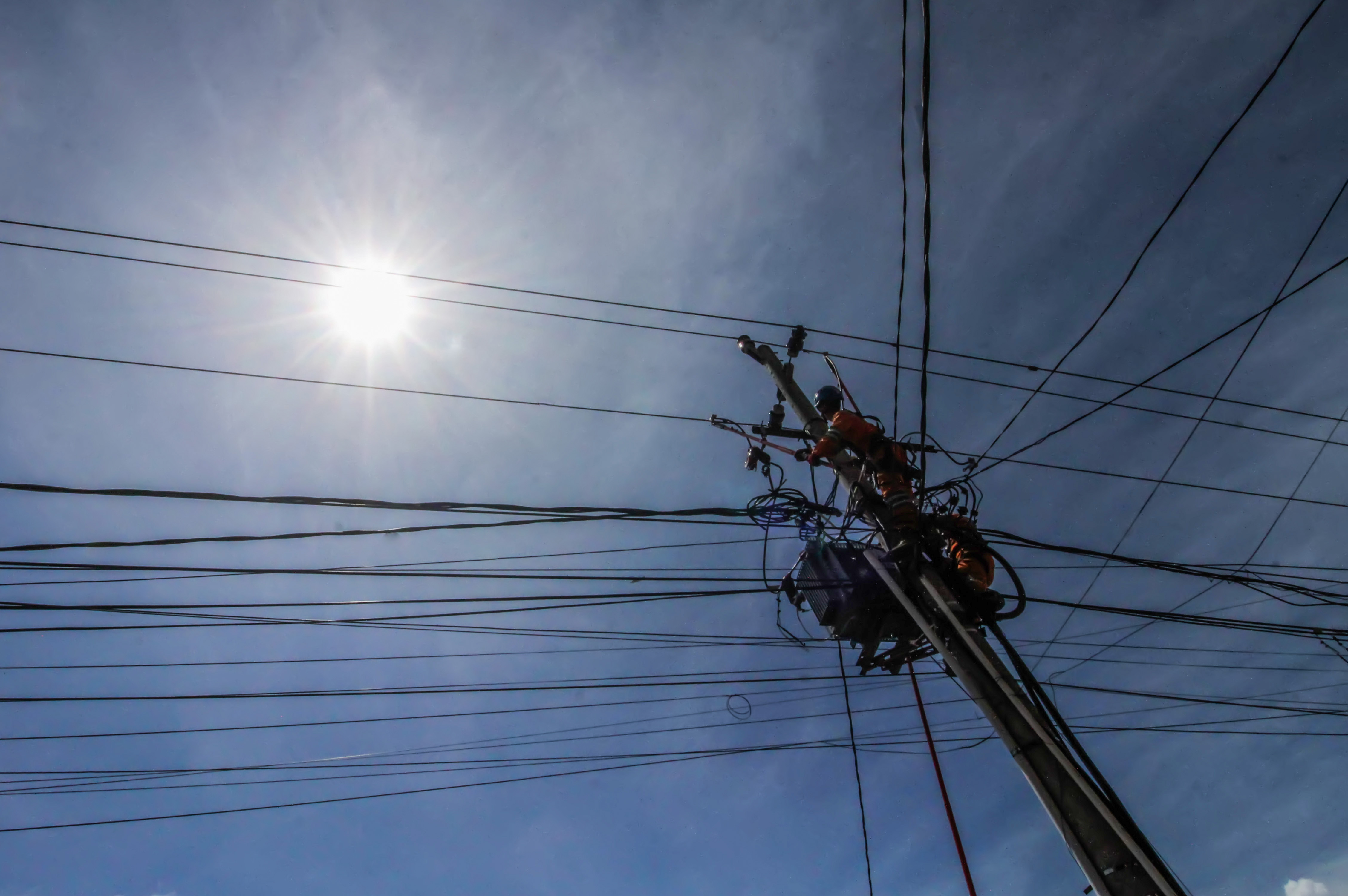 Petugas PLN melaklukan perawatan jaringan listrik