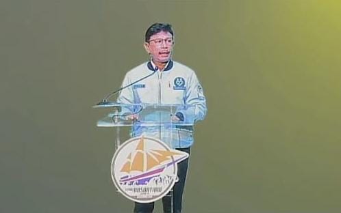 Menkominfo Johnny G Plate saat memberikan sambutan Hari Nusantara 2020 di Econvention, Ancol, Jakarta, Minggu (13/12) 