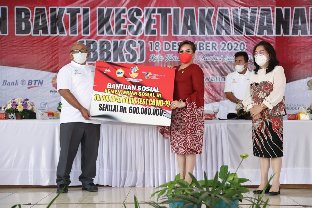 Bantuan dari dana hibah dalam negeri Kemensos senilai Rp 6.030.000.000  antara lain bantuan untuk rapid test massal
