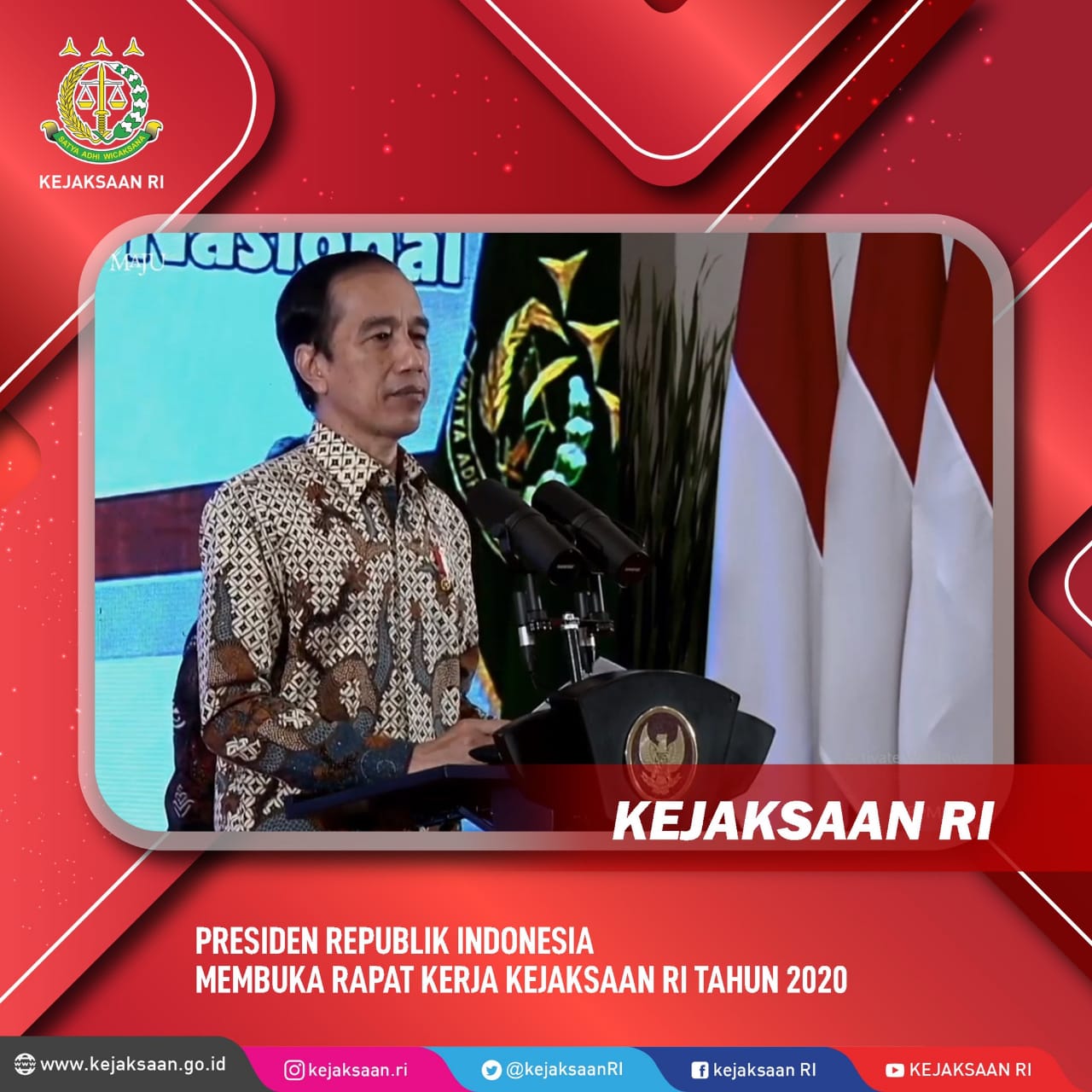 Presiden Joko Widodo saat membuka Rapat Kerja Kejaksaan RI 2020 di Istana Negara, Jakarta, kemarin.