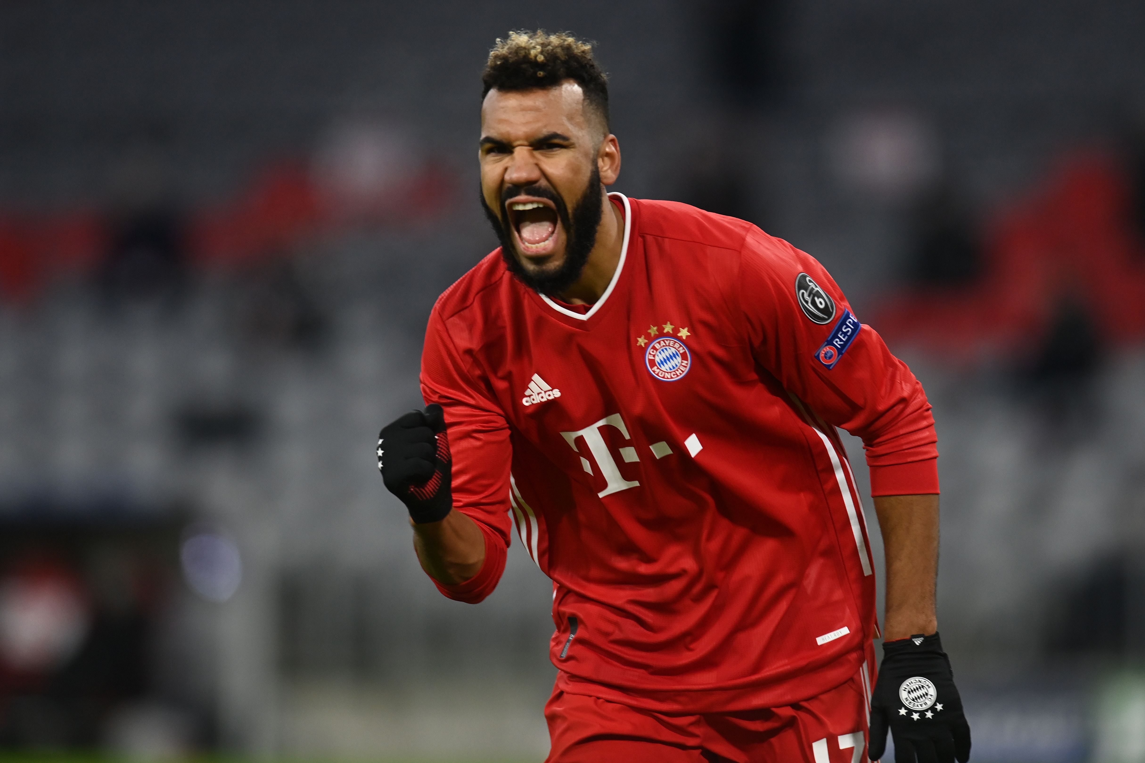 Penyerang Bayern Muenchen Eric Maxim Choupo-Moting melakukan selebrasi usai mencetak gol ke gawang Lokomotiv Moskow di laga Liga Champions.