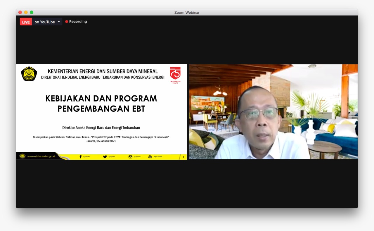 Webinar Catatan Awal Tahun 2021 dengan tema 'Prospek Energi Terbarukan pada 2021: Tantangan dan Peluangnya di Indonesia.