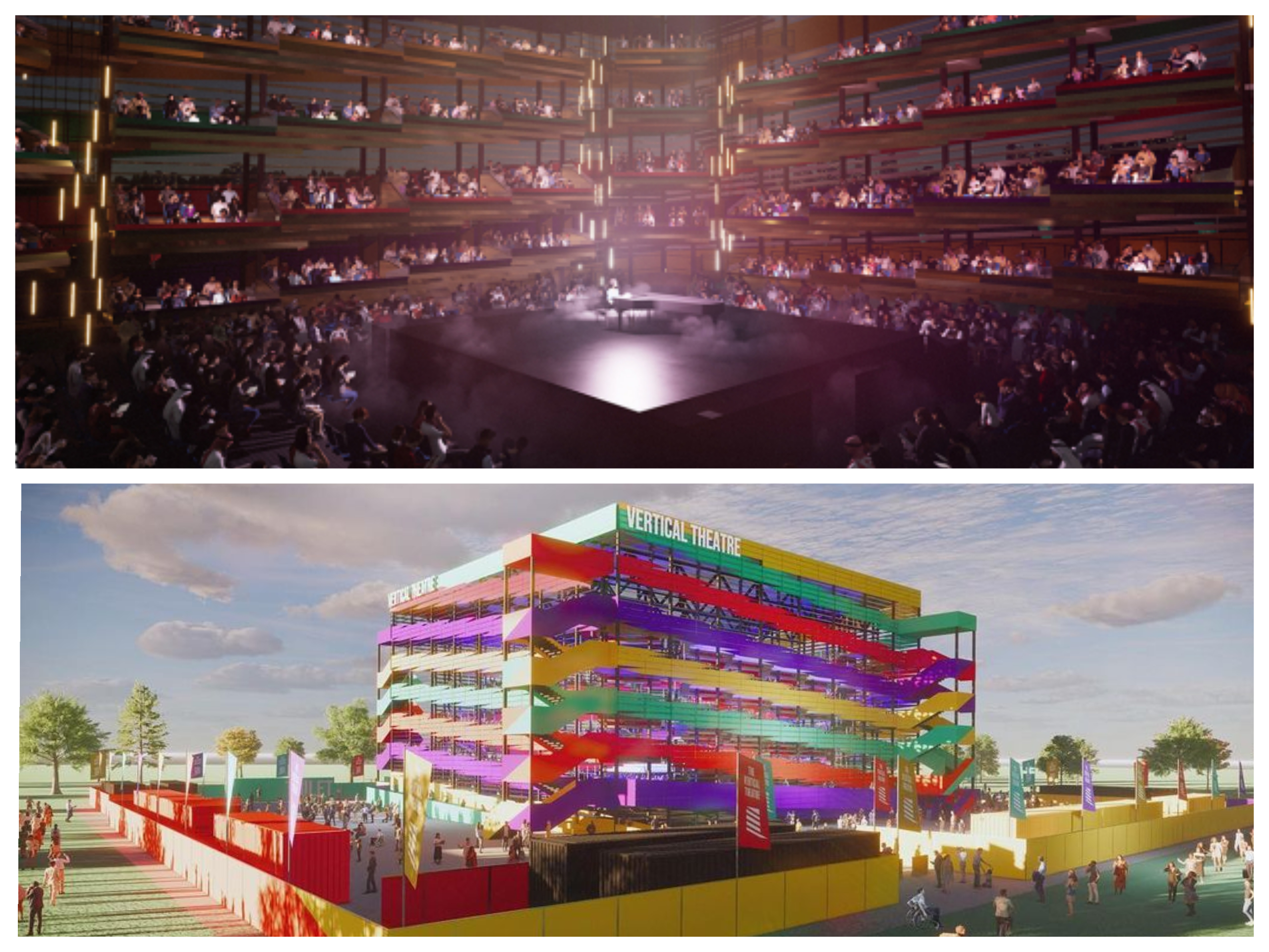 Rancang teater vertikal Stufish Studio, di London, Inggris. 