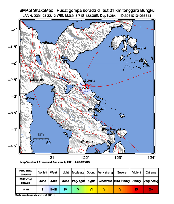 Gempa tektonik di Morowali, Senin (4/1)