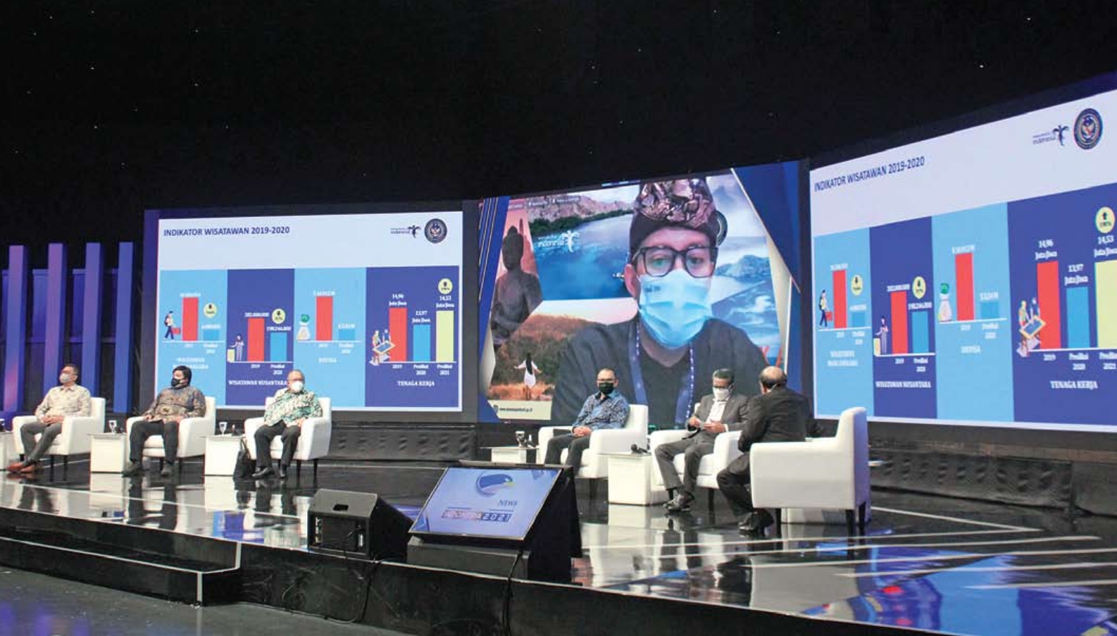 Menteri Pariwisata dan Ekonomi Kreatif Sandiaga Salahuddin Uno (belakang layar) tampil dalam Media Group News (MGN) Summit Indonesia 2021.