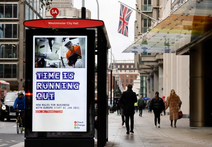 Pengumuman soal Brexit di papan reklame yang ada di London, Inggris.