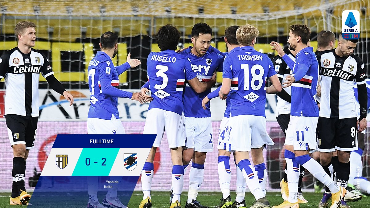 Para pemain Sampdoria melakukan selebrasi usai mencetak gol ke gawang Parma di laga Serie A.