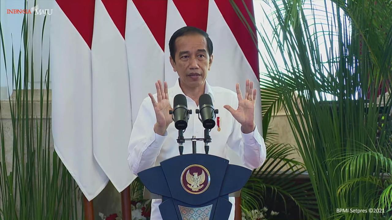 Presiden Joko Widodo membuka Rakernas Pembangunan Pertanian Tahun 2021 yang digelar secara virtual di Istana Negara, Senin (11/1).