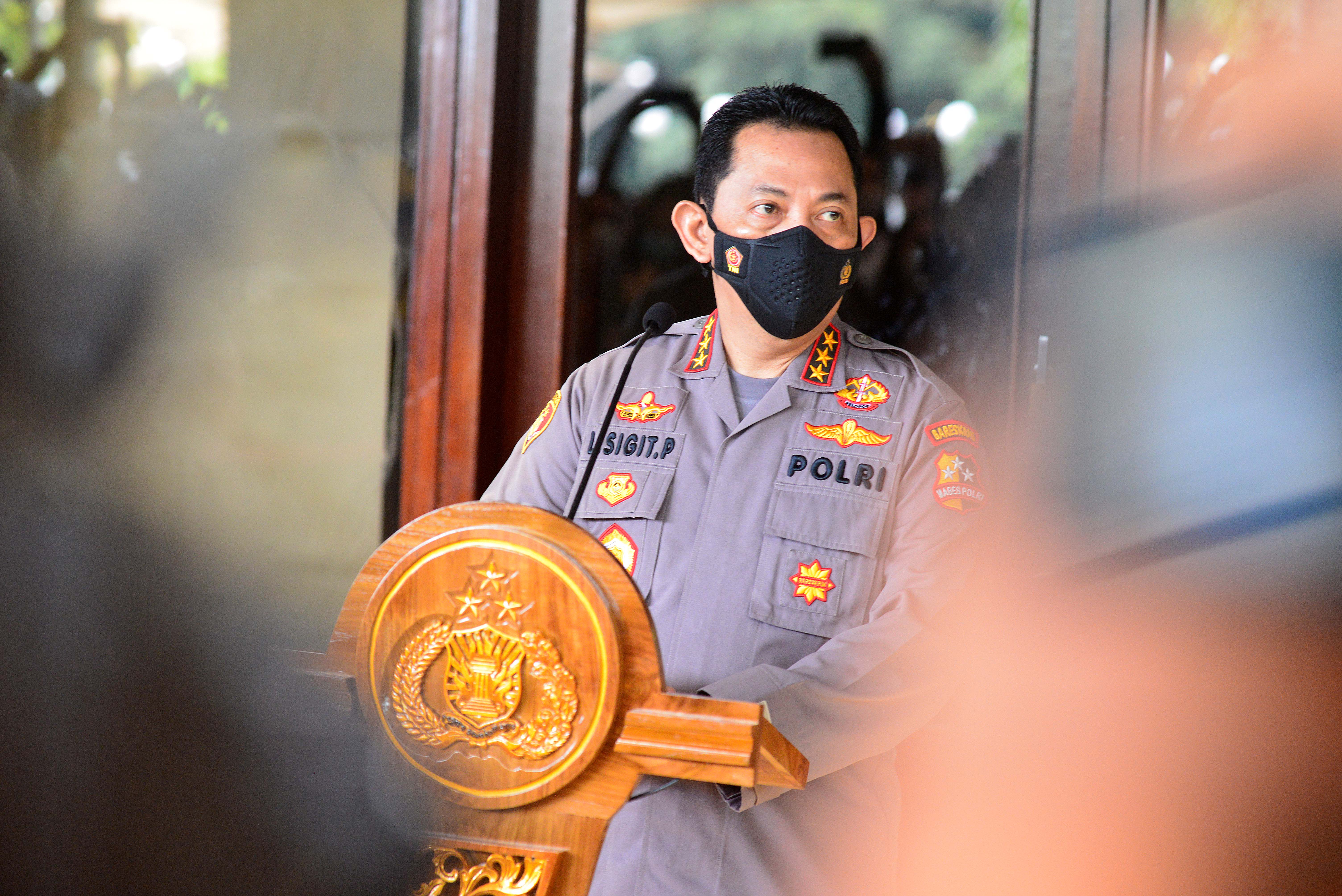 Calon Kapolri Komjen Listyo Sigit Prabowo saat menggelar konferensi pers.