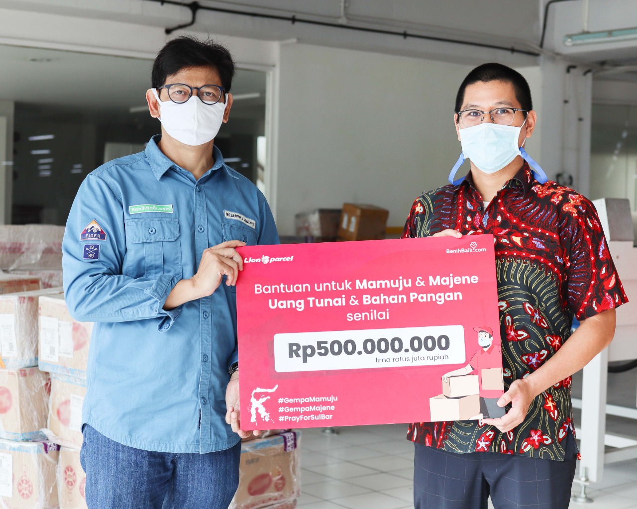 Lion Parcel l (PT Lion Express) memberikan bantuan senilai Rp500 juta untuk korban gempa di Mamuju dan Majene, Sulawesi Barat.  