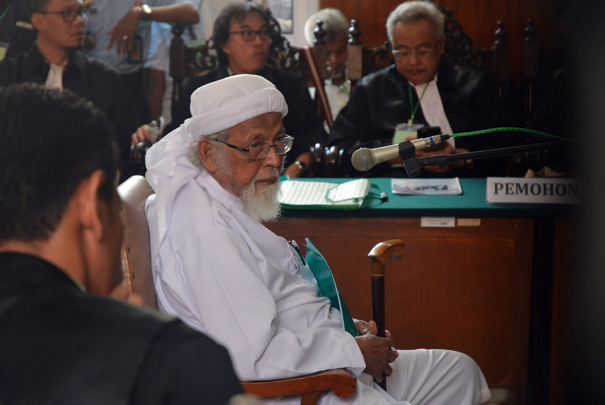 Abu Bakar Ba'asyir menghadiri sidang peninjauan kembali (PK) di Pengadilan Negeri (PN) Cilacap, Jawa Tengah.